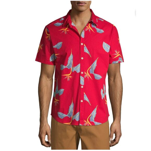 No Boundaries Mens Red Floral Casual Button Up Shirt Hawaiian Summer Shirt Large - Picture 1 of 6